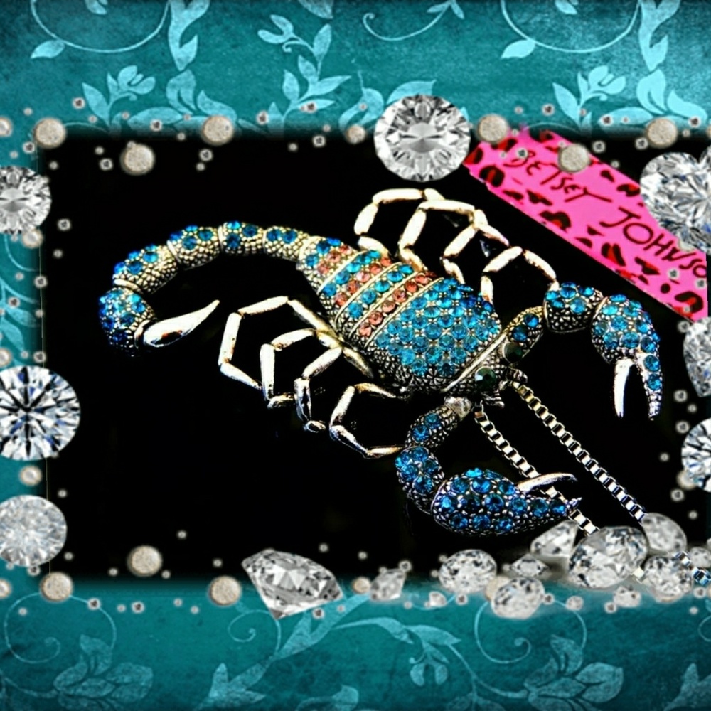 Betsey Johnson Blue and Silver Scorpion broach/charm/pendant Approx 3.25”